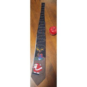 Happy Holidays MMG Corp Hallmark Christmas Santa Reindeer Pattern Brown Tie